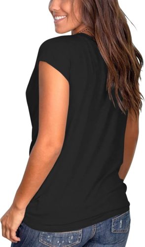 ELFIN női egyszínű kerek nyakú rövid ujjú nyári ing aszimmetrikus alsó szegéllyel - outlet termék