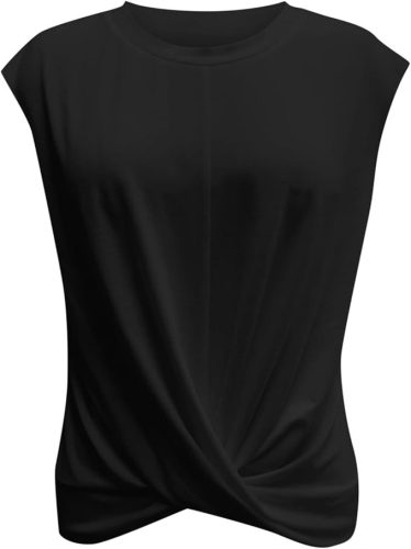 ELFIN női egyszínű kerek nyakú rövid ujjú nyári ing aszimmetrikus alsó szegéllyel - outlet termék