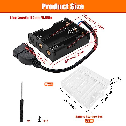 KUOQIY 3 x 1.5V AA elem tartó USB aljzattal 6 darabos, 2 darabos műanyag elem tároló - outlet termék