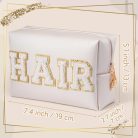 Y1tvei Hair fehér utazó kozmetikai táska, preppy patch varsity betűk pipere táska - outlet termék