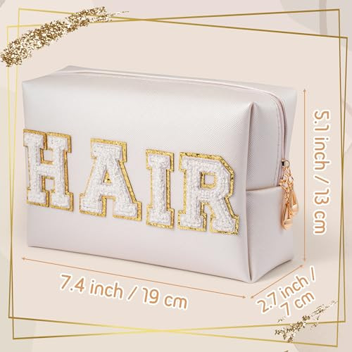 Y1tvei Hair fehér utazó kozmetikai táska, preppy patch varsity betűk pipere táska - outlet termék