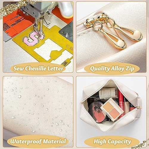 Y1tvei Hair fehér utazó kozmetikai táska, preppy patch varsity betűk pipere táska - outlet termék