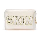 Y1tvei Skin fehér utazó kozmetikai táska, preppy patch varsity betűs pipere táska - outlet termék