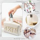 Y1tvei Skin fehér utazó kozmetikai táska, preppy patch varsity betűs pipere táska - outlet termék