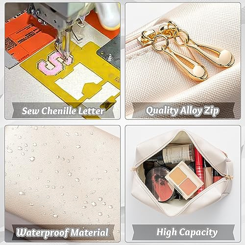 Y1tvei Skin fehér utazó kozmetikai táska, preppy patch varsity betűs pipere táska - outlet termék