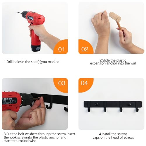 Xingwenhao 2 darabos fali akasztó, fekete fém, 4 akasztós, kalap, törölköző, táska - outlet termék