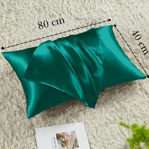 Vielit 2 darabos szatén párnahuzat hajra és bőrre sötétzöld, 40x80 cm, 2 hajgumi - outlet termék