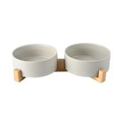 SPUNKYJUNKY kerámia dupla kutyatál bambusz állvánnyal nagy kutyáknak 1800ml (szürke) - outlet termék