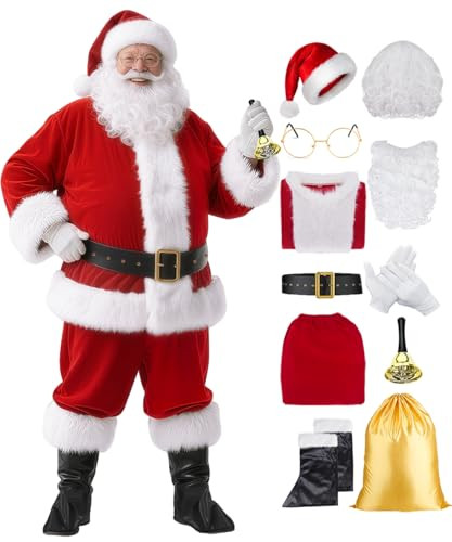 Miulruma A038 Mikulás jelmez bársony szett kalap, paróka, szakáll, öv, kesztyű - outlet termék