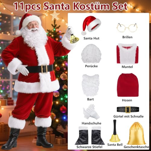 Miulruma A038 Mikulás jelmez bársony szett kalap, paróka, szakáll, öv, kesztyű - outlet termék