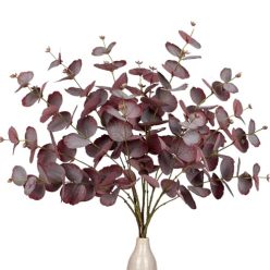   5 darabos mű eukaliptusz ágak piros levelek - outlet termék