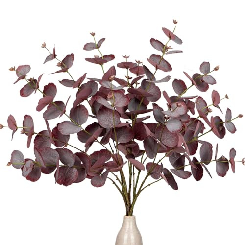 5 darabos mű eukaliptusz ágak piros levelek - outlet termék