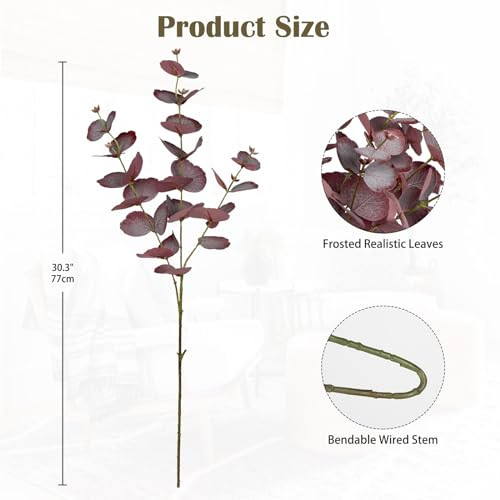 5 darabos mű eukaliptusz ágak piros levelek - outlet termék