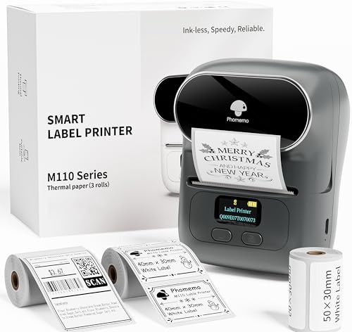 Phomemo M110 öntapadós címkenyomtató 3 tekercs szürke - outlet termék