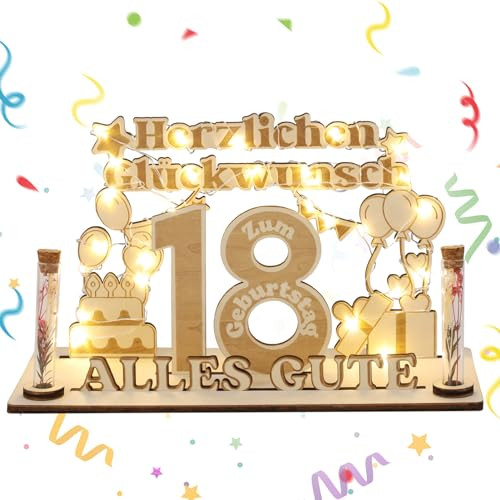 Jostift pénzajándék 18. születésnapra, fa tábla vendégkönyv 18. születésnapra LED - outlet termék