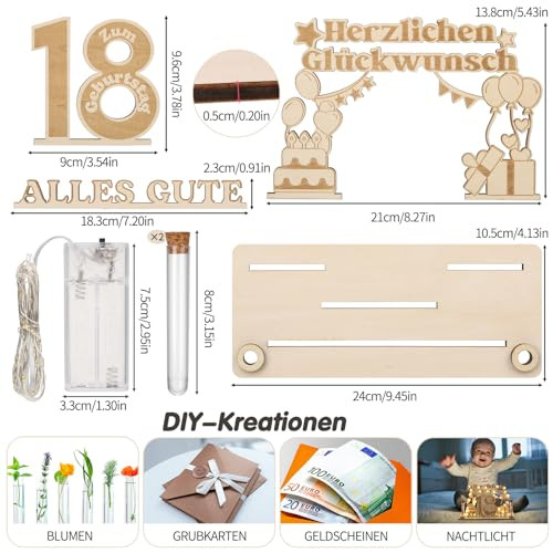 Jostift pénzajándék 18. születésnapra, fa tábla vendégkönyv 18. születésnapra LED - outlet termék