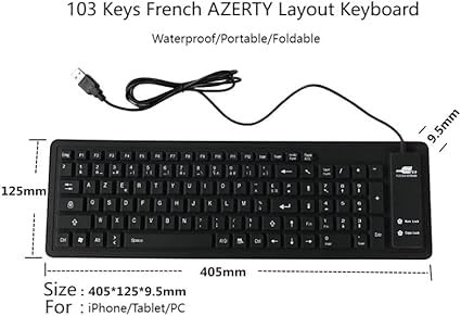 MOSHOU rugalmas szilikon billentyűzet AZERTY vízálló USB billentyűzet USB Type-C - outlet termék