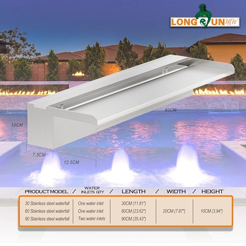 LONGRUNNEW vízesés pengék készlet, 60 cm rozsdamentes acél medence szökőkút - outlet termék