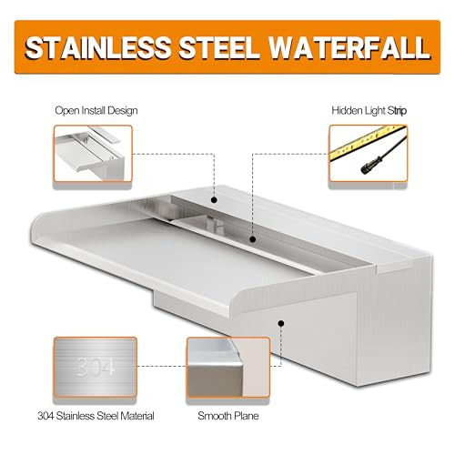 LONGRUNNEW vízesés pengék készlet, 60 cm rozsdamentes acél medence szökőkút - outlet termék