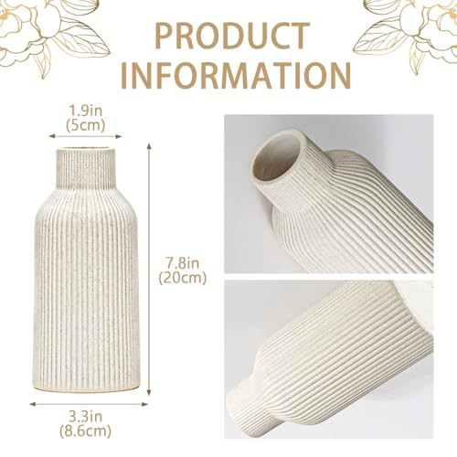 Kerámia váza, pampafű kis váza dekorációhoz bézs - outlet termék