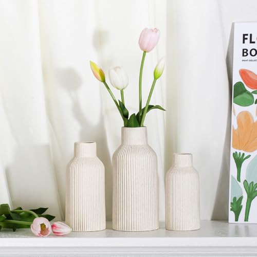 Kerámia váza, pampafű kis váza dekorációhoz bézs - outlet termék