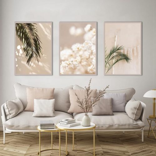 Beige otthoni dekorációs poszter, modern nád növény dekorációs tájkép festmény - outlet termék