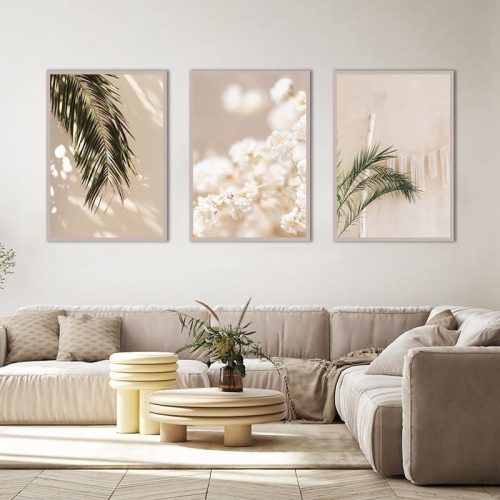 Beige otthoni dekorációs poszter, modern nád növény dekorációs tájkép festmény - outlet termék