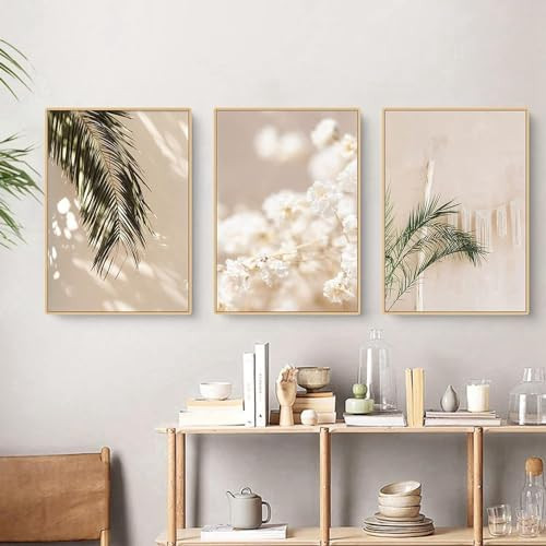 Beige otthoni dekorációs poszter, modern nád növény dekorációs tájkép festmény - outlet termék
