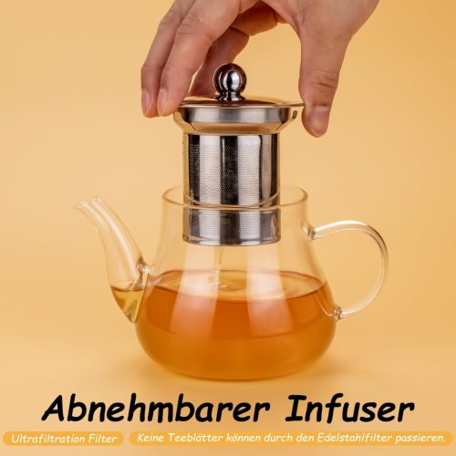 Honneeo üveg teáskanna 450 ml levehető rozsdamentes acél szűrővel - outlet termék