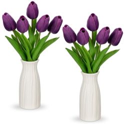   Briful művirág tulipánok kerámia vázával lila - outlet termék