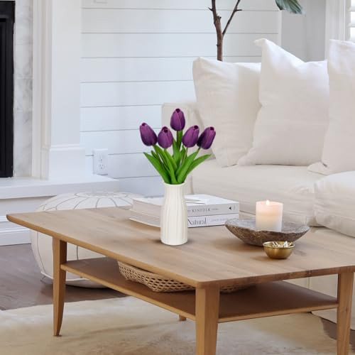 Briful művirág tulipánok kerámia vázával lila - outlet termék