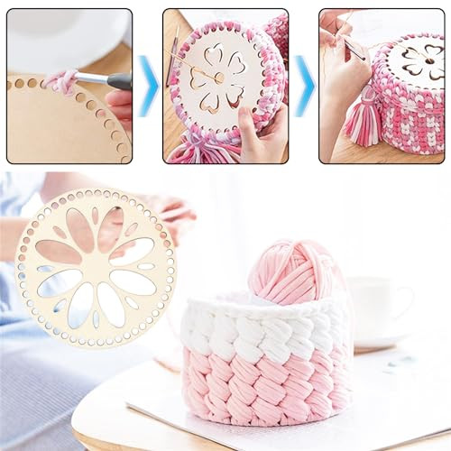 2 darabos kosár alap horgoláshoz, természetes fa kosár, kör alakú üres horgolt kosár - outlet termék