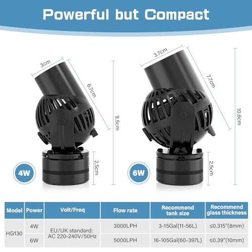 hygger 6W akváriumi hullámpumpa fekete, kerámia, 360° forgatható, 5000L/H, 230V - outlet termék