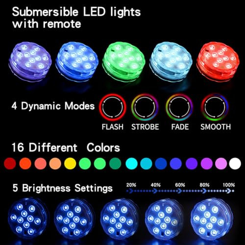 Submersible LED Lights, LED víz alatti lámpák távirányítóval, többszínű RGB víz - outlet termék