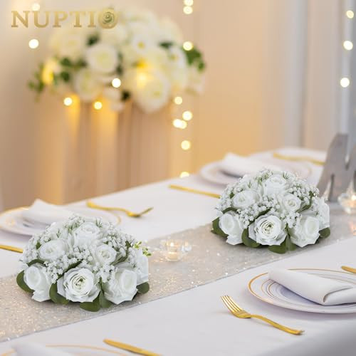 NUPTIO fehér rózsa virággömb művirág: 2 darabos 22 cm átmérőjű mű fátyolvirág - outlet termék