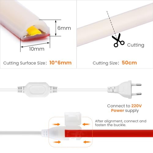 Wisada AC220-240V neon LED szalag öntapadós, 2m 288LED/m szuperfényes rugalmas FCOB - outlet termék