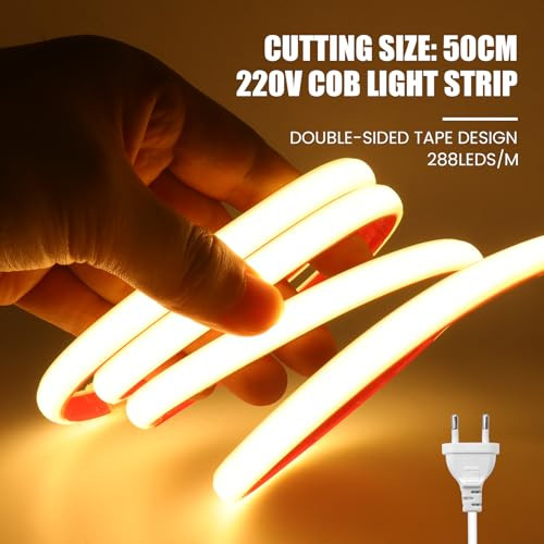 Wisada AC220-240V neon LED szalag öntapadós, 2m 288LED/m szuperfényes rugalmas FCOB - outlet termék