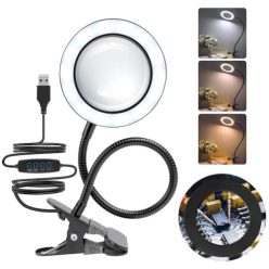   URAQT nagyítós lámpa 3X 56 LED, 3 szín, 10 fényerő, USB csíptetős - outlet termék