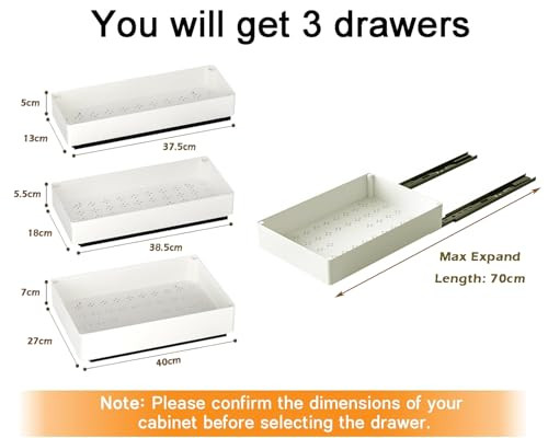 HASA zone 3 darabos kihúzható fiók konyha, 3 méretű teleszkópos fiók - outlet termék