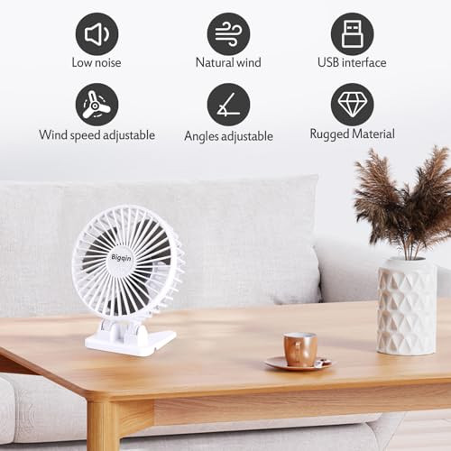 Bigqin USB asztali ventilátor mini, 3 sebesség, 90° állítható, fehér - outlet termék