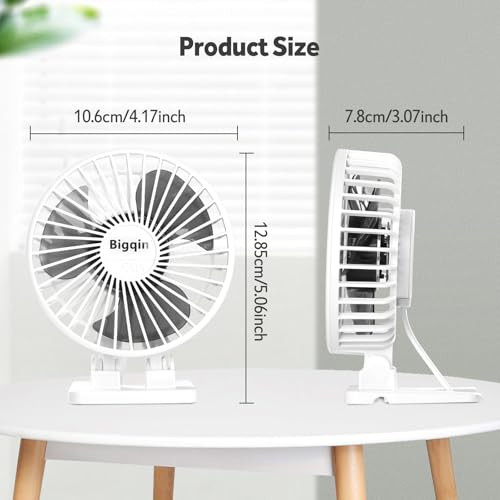 Bigqin USB asztali ventilátor mini, 3 sebesség, 90° állítható, fehér - outlet termék