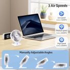 Bigqin USB asztali ventilátor mini, 3 sebesség, 90° állítható, fehér - outlet termék
