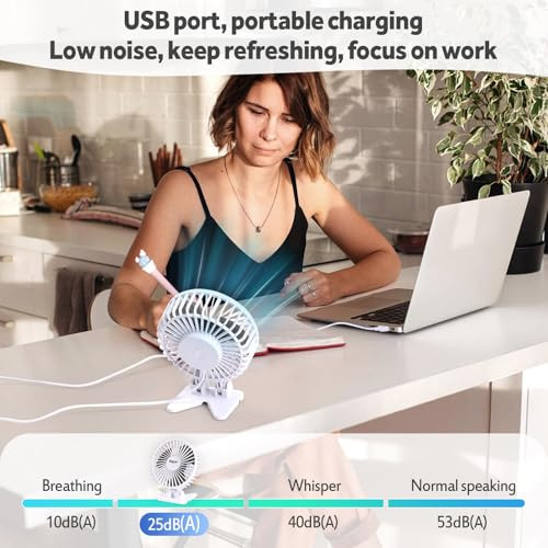 Bigqin USB asztali ventilátor mini, 3 sebesség, 90° állítható, fehér - outlet termék