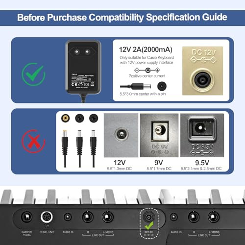 TKDY 12V 2A AC-DC adapter Casio Privia kábelhez kompatibilis Casio digitális zongora - outlet termék