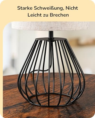 EDISHINE éjjeliszekrény lámpa bézs vászon ernyő, fekete fém talp, E14 LED izzó 2700K - outlet termék