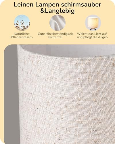 EDISHINE éjjeli lámpa bézs vászon ernyő, fekete fém talp, E14 LED izzó 2700K meleg - outlet termék