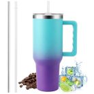 PRAOAHEI 1180 ml termoszbögre szívószállal és fogantyúval (kék-lila) - outlet termék