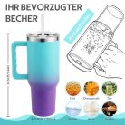 PRAOAHEI 1180 ml termoszbögre szívószállal és fogantyúval (kék-lila) - outlet termék