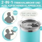 PRAOAHEI 1180 ml termoszbögre szívószállal és fogantyúval (kék-lila) - outlet termék