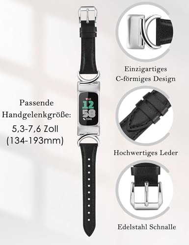 TOYOUTHS bőrszíj Fitbit Charge 6/5 kompatibilis női karcsú, elegáns, C-alakú csattal - outlet termék